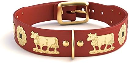 Alpen Schatz Swiss RD-SMALL-RB15 Original Brass Contemporary Dog Collar, 15", Small, Red