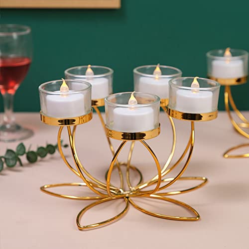 Adurello Soporte de vela de metal dorado para velas de té, soporte de vela vintage para chimenea, mesa de centro de mesa para decoración del hogar, fiesta de boda, eventos festivos (flor de Loto) Cover