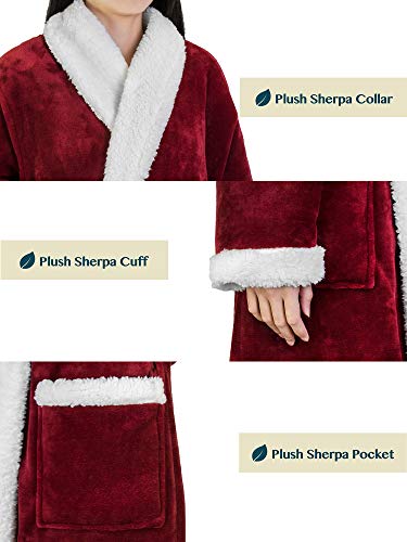 Image of PAVILIA Women's Plush Fleece Robe, Soft Cozy Long Bathrobe with Satin Waffle Trim, Warm Lightweight, Pockets & Tie Belt