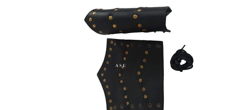Medieval Handmade Leather Arm Guard Black One Size Fit Most