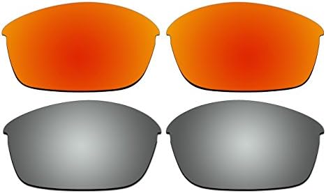 ACOMPATIBLE Replacement Polarized Fire Red and Titanium Lenses for Oakley Flak Jacket Sunglasses