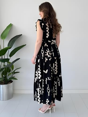 Image of KZULLY | Dress for Women | Feminine Cross Tie Long | Soft Frill Arm Detail Look | Stylish Allover Print Wear