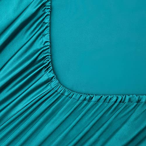 Damier Satin Spannbettlaken 90x200cm Türkis Grün Seide Glänzend Spannbetttuch Hochwertiges Satin Deluxe Bettlaken… – Ansicht 4