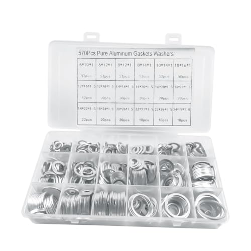 Mandark 570 PCS 18 Sizes Car Oil Crush Washers Assortment Kit Aluminum Auto Engine Oil Drain Plug Gasket Assorted Sizes M6 M8 M10 M12 M14 M16 M18 M20 M22 M24 for Vehicle Use Universal Fit