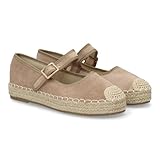 shoes&blues.es 91219 Bailarina Alpargata de Mujer con Yute, Diseno Moderno con Puntera Bordada y Cierre de Hebilla para un Ajuste Comodo, Ideales para Primavera-Verano. Kaki Talla 38