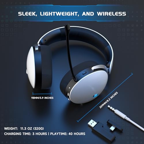 Acer 2.4GHz Wireless Gaming Headsets for PS5, PS4, PC, Switch, Tri-Mode Gaming Headphones with Noise Canceling Mic, Stereo Sound, 40+Hr Battery, 50mm Drivers - White - Image 8