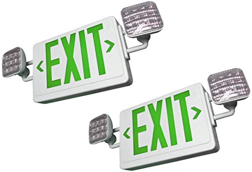 SupremeLED All LED Exit Sign & Emergency Light Combo with Battery Backup (Green White 2 Pack)