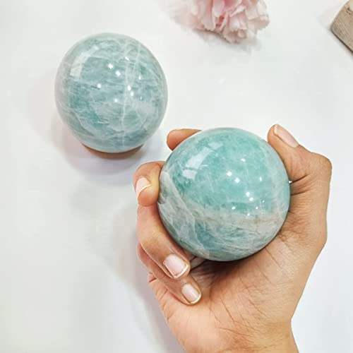 Image of Shubhanjali Amazonite Crystal Ball for Home Decorative Items 150-200 Gm Polished Round Gemstone Amazonite Stone Ball for Crystal at Home Office Desk Kids Table