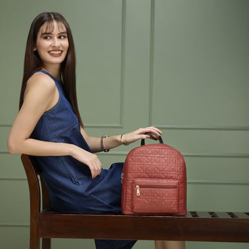 Image of Caprese Aimee Medium Quilted Faux Leather Fashion Backpack for Women | Stylish & Functional Daypack with Adjustable Straps & Detachable Charm| Front Pocket | Perfect for College, Travel & Daily Use