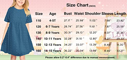 Haloumoning Girls Chiffon Dresses Pom Poms Party Dress Kids Casual Elegant Square Neck Puff Sleeve Swing Dress 4-15 Years A-Navy Blue #TOP3