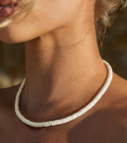 Wowshow Shell Necklace, Puka Shell Necklace for Men Women Smooth Seashell Choker Summer Beach Surfer Jewelry3