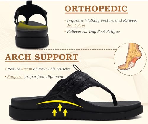 KuaiLu Womens Orthopedic Flip Flops Comfort Cushion Arch Support Sandals Summer Flat Lightweight Casual Beach Pool Walking Sandles Trendy Outfit Adjustable Ladies Plantar Fasciitis Slides Black 10 by KuaiLu - Image 3