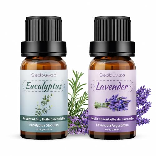 Sedbuwza Lavender Eucalyptus Essential Oil Set, Lavender Fragrance Oil Eucalyptus Scent Oil Set for Diffuser, Aromatherapy, Massage, Soap, Candle Making 2 x 10 ml