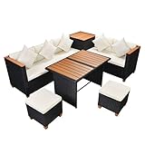 Daonanba Complete Outdoor Sofa Set Poly Rattan Garden Furniture Set Polywood/WPC Top Black 22 Pcs