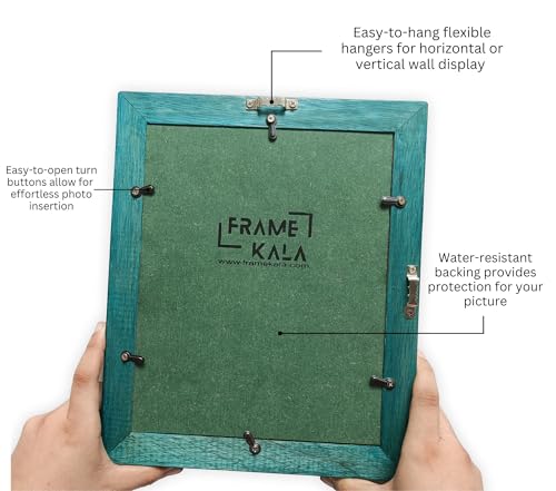 Image of Handmade Wooden Rectangular Photo Frame, 8 x 10 inch Display for Artworks, Pictures and Photos of Your Loved Ones, Best for Home, Office, Wall Decor, Living Room, Bedroom, Blue Wave