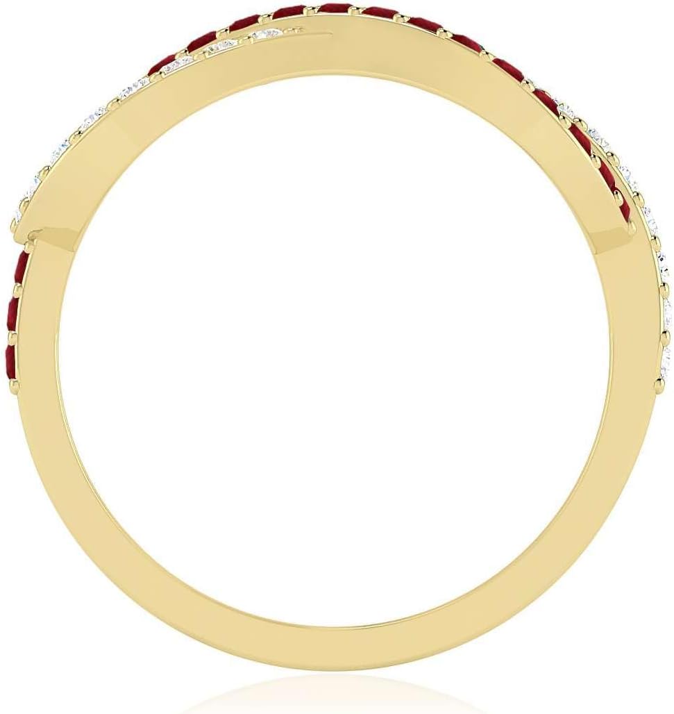 Natural Ruby & Diamond Ring for Women in 14K Solid Gold or 925 Sterling Silver – Multi-Row Crossover Design – June Birthstone Fine Jewelry Gift