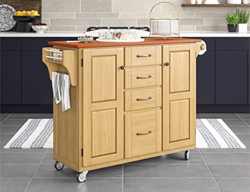 Home Styles Create-A-Cart Natural Two Door Kitchen Cart With Oak Top, With Solid Wood Construction, Adjustable Shelves, Towel Bar, Locking Casters, And Spice Rack #TOP5