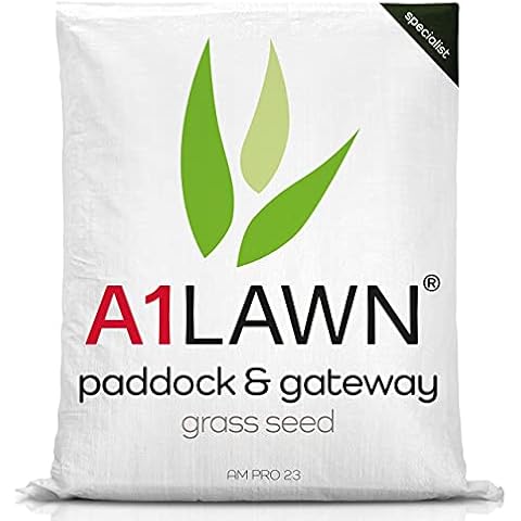 A1 Lawn AM Pro 23 Paddock & Gateway Grass Seed, 10kg (2000m2) - UK Fast Growing, Hard Wearing & Animal Friendly - Ideal for Horse Grazing, Repair, New Grass, Over Seeding & Thickening. DEFRA Approved Cover