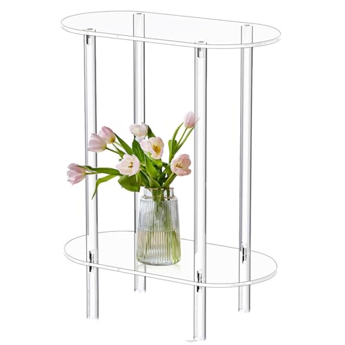 demaxiyad Table de nuit en acrylique – Table d'appoint transparente à 2 niveaux, petite table de chevet ovale transparente, table de chevet à 2 niveaux...