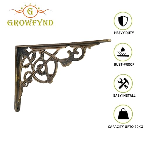 Image of Metal Handcrafted Shelf Bracket for Floating Shelves L Angle Decorative L Shaped Corner Brace Joint Heavy Duty Wall Mounted Shelf Supporter Corner Brace Holder (Pack of 2, Antique)