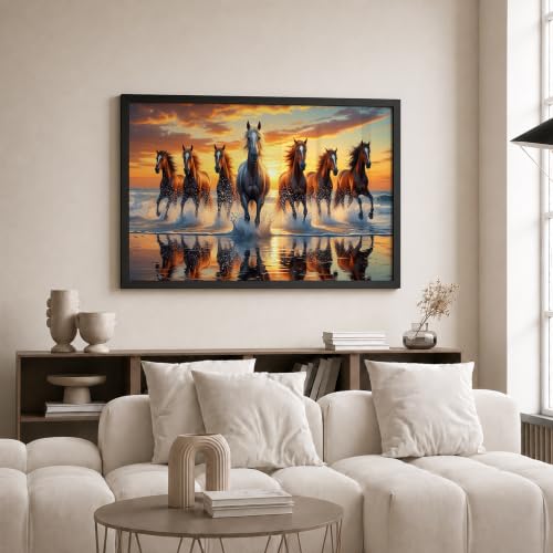 Image of Suneree 7 Horse Vastu Wall Painting (Landscape Collection) (Natural, Design 19, 33L x 25W cm)