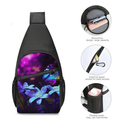 Bolso bandolera azul con diseño mariposas y flores miniatura 5