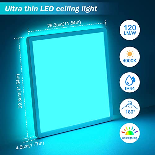 Wrrlight Rgb Ceiling Light With Remote Control, 12 Inch 3000K-6500K Dimmable Led Flush Mount Ceiling Light Fixture, Square Color Changing Hardwired Lamp For Bedroom Living Room Kid Room Party #TOP2