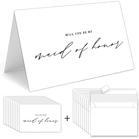 TQDaiker Bridesmaid Proposal Card, Greeting Card Set of 10 - Includes 2 Maid of Honor Cards, 8 Bridesmaid Cards, White and Black, Wedding Cover