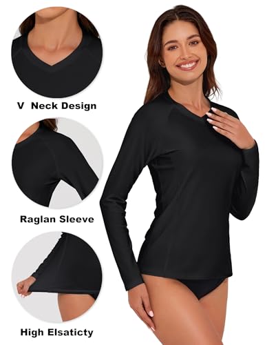 Tournesol Women's Rash Guard Long Sleeve Swim Shirts UPF50+ SPF Sun Protection Swimsuit V Neck Rashguard Swimwear Top4