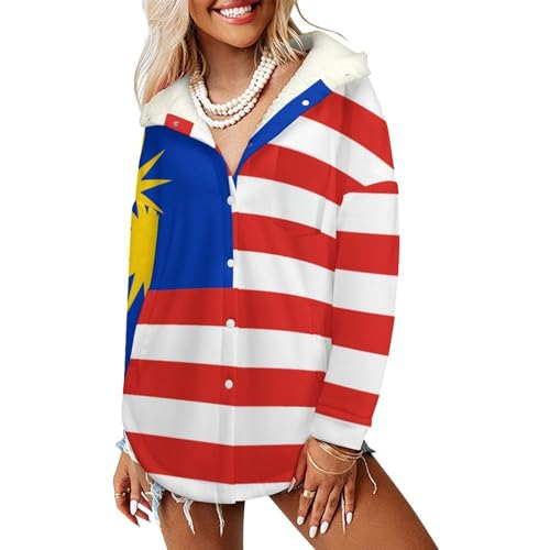 Veste polaire femme drapeau malaisien sweat à capuche manches longues rouge hiver chaud