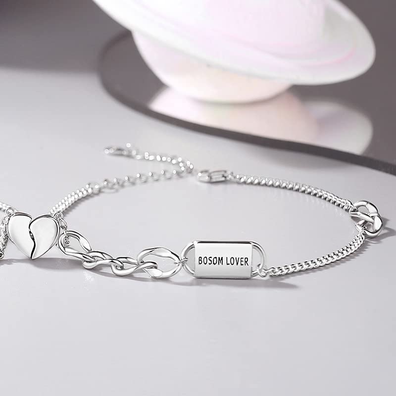 Braccialetto Da Donna In Argento Sterling 925 2 Pezzi Braccialetti Magnetici Per Coppie Con Cuore Abbinato In Argento Sterling Braccialetti Con Lettere Incise Ciondolo D'Amore Braccialett