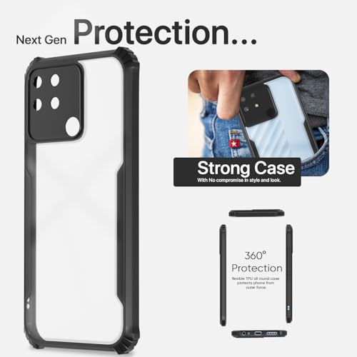 Image of Outlouders Back Cover for Realme Narzo 50A | Ultra Hybrid Transparent | Full Camera Protection | Raised Edge | Crystal Clear Bumper Case (Black)