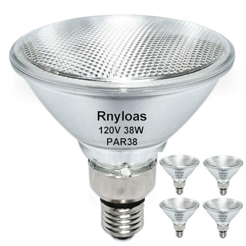 Rnyloas 4 Pack Long Lifespan PAR38 Flood Light Bulb, Dimmable 38W 120V, High Output 400LM, Warm White, E26 Base, Indoor/Outdoor