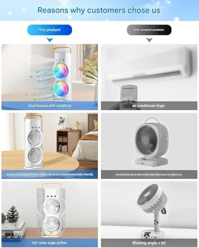 Image of Drumstone 𝐃𝐈𝐖𝐀𝐋𝐈 𝟏𝟓 𝐘𝐄𝐀𝐑𝐒 𝐆𝐔𝐀𝐑𝐀𝐍𝐓𝐄 Portable Mini Air Conditioner - Quiet USB Cooling Fan with 3 Speeds, Timer, Mist, 360 Adjustment, and LED Light 𝐆𝐢𝐟𝐭 -𝐖𝐡𝐢𝐭𝐞