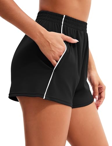 MathCat Womens Workout Shorts, Elastic High Waist Athletic Shorts with Pockets Stretchy Active Shorts for Running Sports2