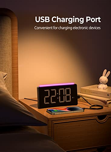 Digital Alarm Clocks For Bedrooms, 7 Color Night Light Clock 0-100% Dimmable, Usb Charger, Dual Alarm, 3-Level Adjustable Volume, 12/24H, Snooze, Easy To Set, Bedside Alarm Clock For Kids Teens Girls #TOP4