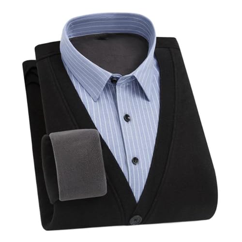 Pull chemise trompe l'oeil pour homme vêtement d'hiver chaud doublé et épais