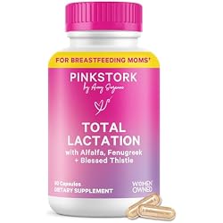 Pink Stork Total Lactation Supplement for Breast Milk Supply, Organic Fenugreek and Alfalfa to Support Breastfeeding, Milk Flow, and Production, Postpartum Essentials - 60 Capsules