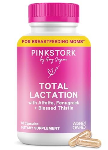 Image of Pink Stork Total Lactation Supplement for Breast Milk Supply, Organic Fenugreek and Alfalfa to Support Breastfeeding, Milk Flow, and Production, Postpartum Essentials - 60 Capsules