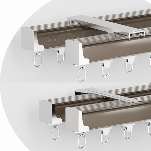 Adjustable Double Curtain Rail System 100-350cm, Aluminum Wall/Ceiling Mount, Silent Rollers, Champagne Color, 1.9m (6.2ft) Length, Easy Installation, Modern Stylish Design