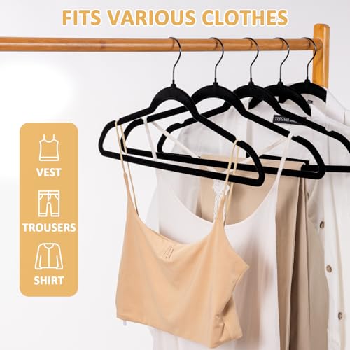 Pack of 30 Velvet Hangers, Space-Saving Heavy Duty Clothes Hangers for Suit, Non-Slip, 0.2 Inches Slim, 17.7 Inches Wide, 360° Swivel Black Hook - Black - Image 5