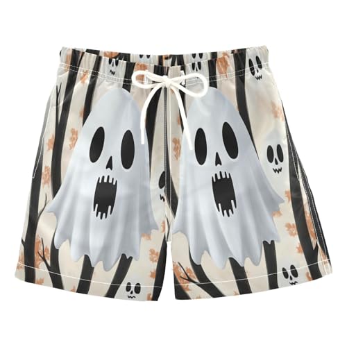 Boccsty Autumn Leaves Halloween Ghost Boys Swim Trunks Baby Kids Swimwear Summer Toddler Beach Board Shorts 2T
