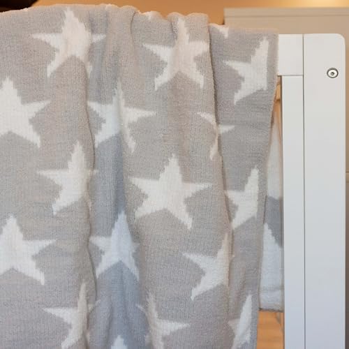 Image of Chenille Baby Blanket - Soft & Plush, Toddler & Baby Blankets, 40x30 Inches (Grey Stars)