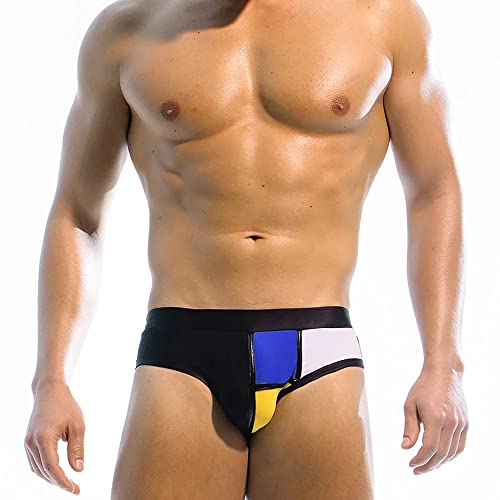Men's Low Rise Swim Briefs, Mondrian Color Block