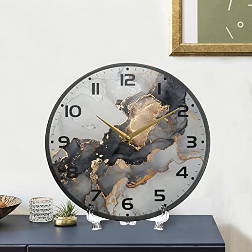Beeplus Black Marble Round Wall Clock Non Ticking 11.9 Inch Decorative Clock Art For Bedroom Living Room Kitchen School #TOP6