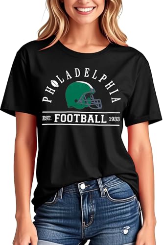 FAYALEQ Football Shirts for Women Game Day Tshirt Football Outfits Sports Team Fan Gift Tee Shirt Black