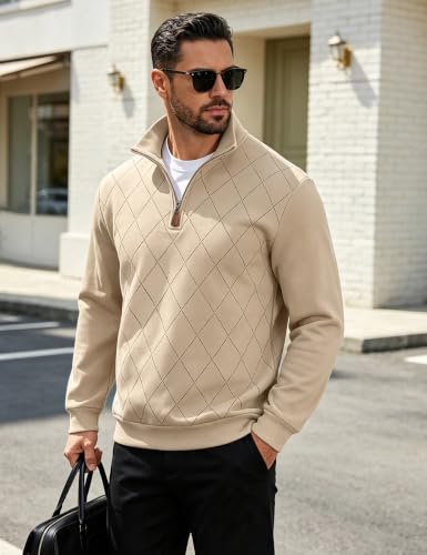 Men's Quarter Zip Pullover Sweatshirts Casual Mock Neck Sweaters - Image 4