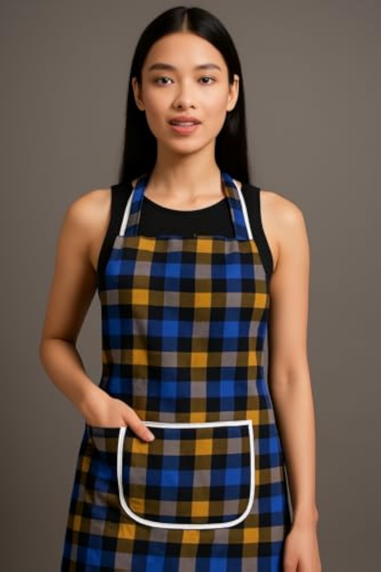 Checkered Kitchen Apron, Unisex Cooking Apron