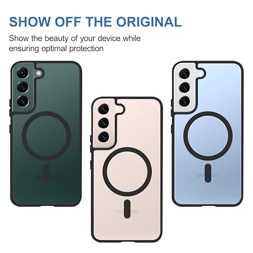 Image of CEDO Cover for Samsung Galaxy S22 (5G) | Compatible with MagSafe Wireless Charging | Designed with Magnetic Lock Shockproof Phone Bumper Transparent Back Case Cover (Black)