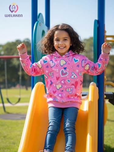Image of WELAKEN Girls and Toddlers' Pullover Printed Hoodie Sweatshirt with Kangaroo Pocket